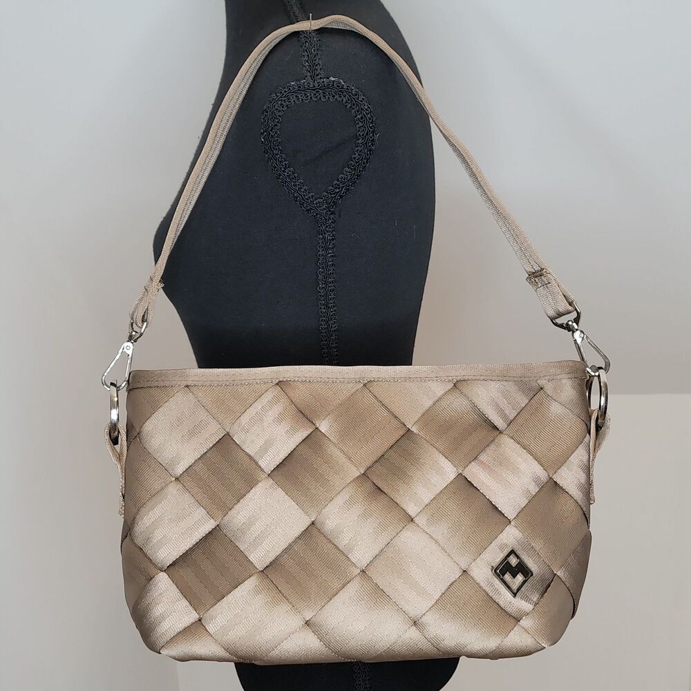 Maggie Bags Seatbelt Webbing Shoulder Bag Purse Beige Woven Patent USD559538S
